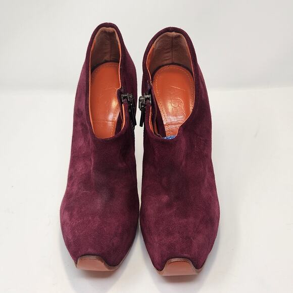 Acne Studios Burgundy Suede Ankle Heeled Booties Size 37 US 7 Zipper Platform - Picture 2 of 10